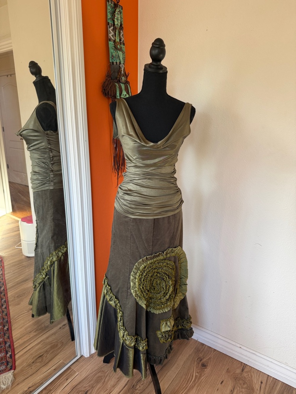Olive Green Draped Cowl Neck Maxi Dress
